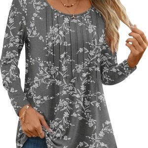 Ada Gray Pleated Long Sleeve Blouse